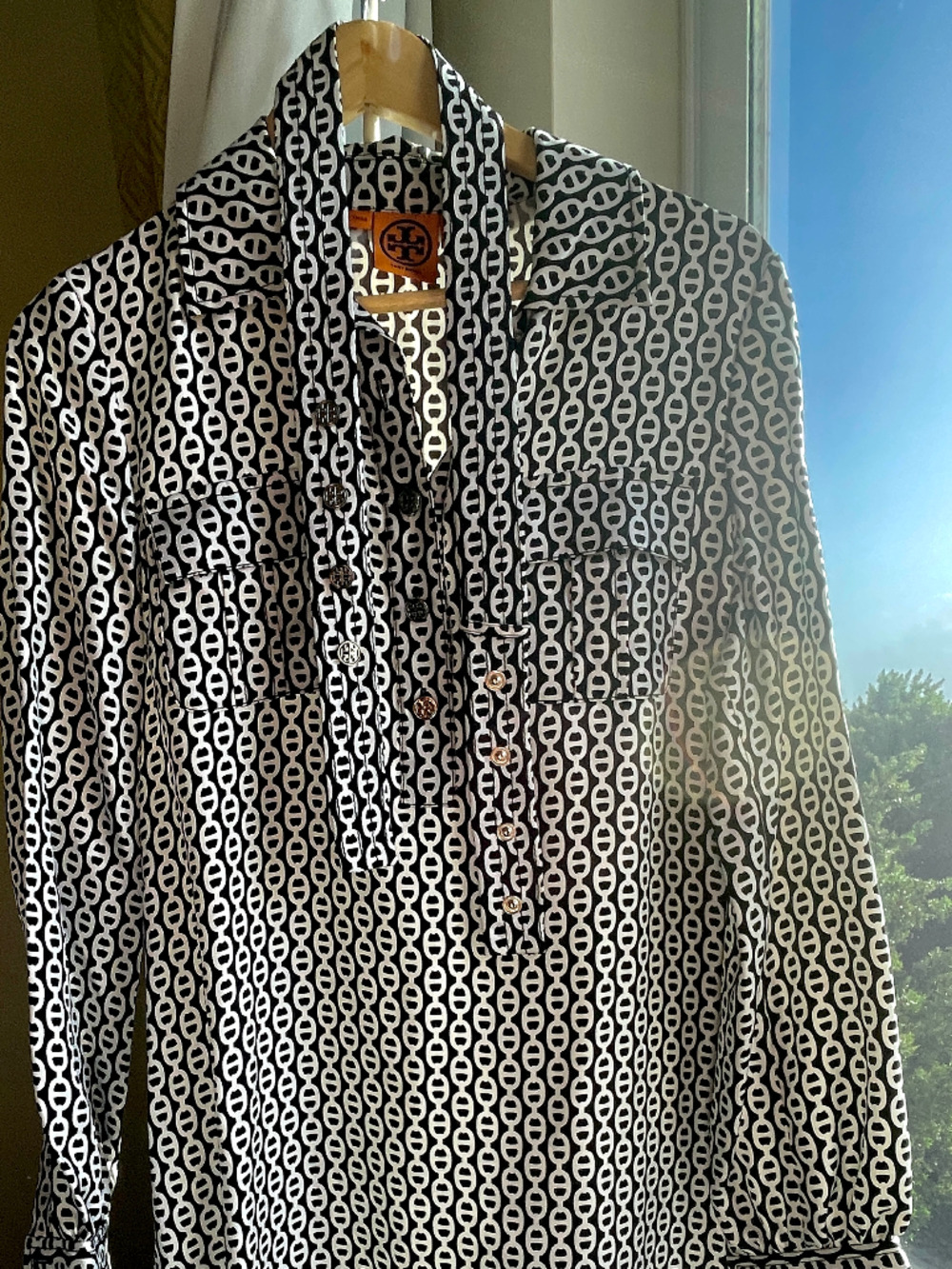 Tory Burch NWOT chain patterned silk shirt dress size 6